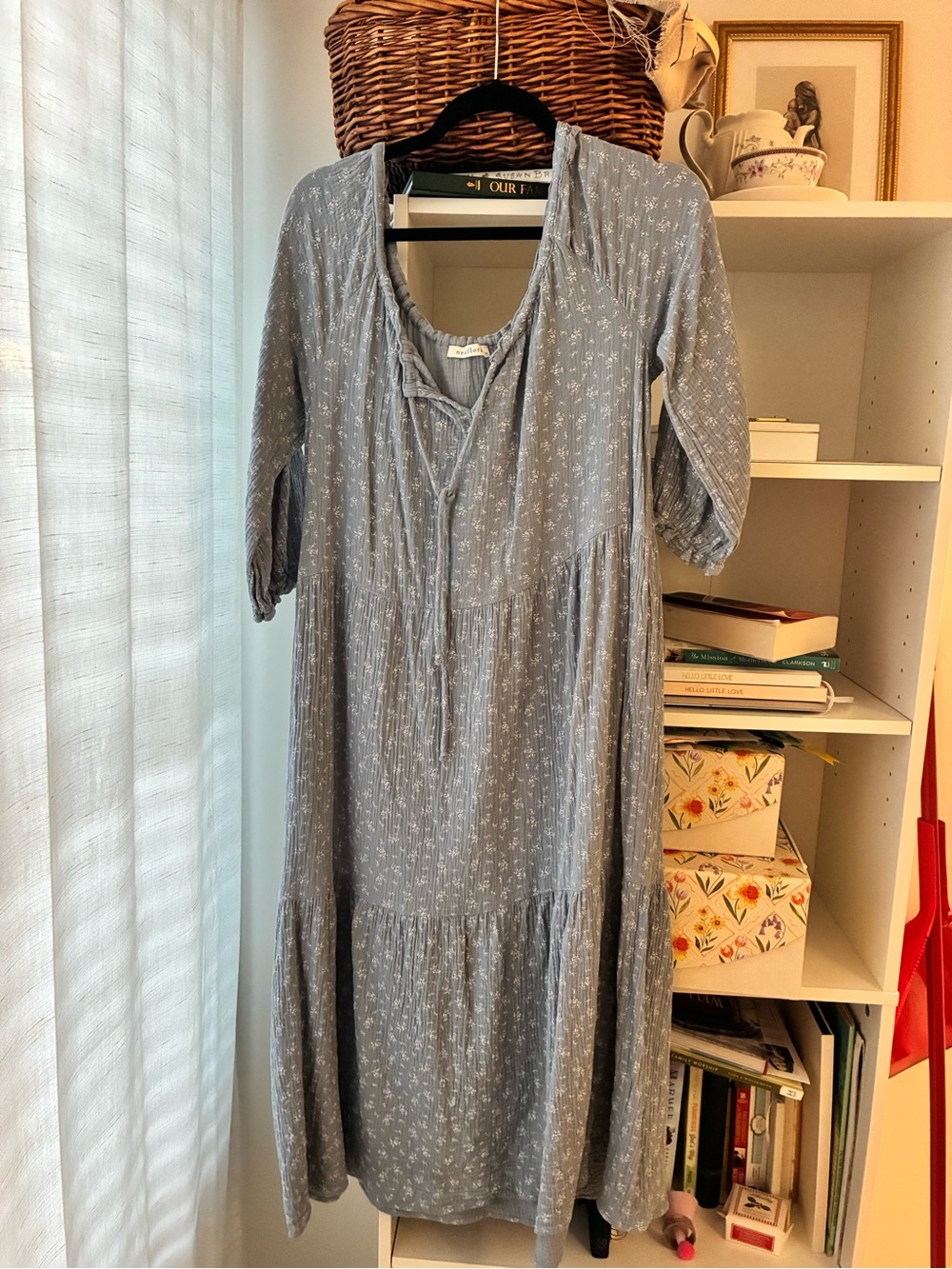 Neuflora Light Blue Tie-Neck Women's Midi Dress